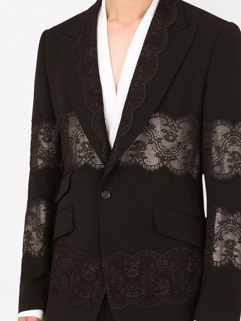 lace-panelled tailored blazer - 5