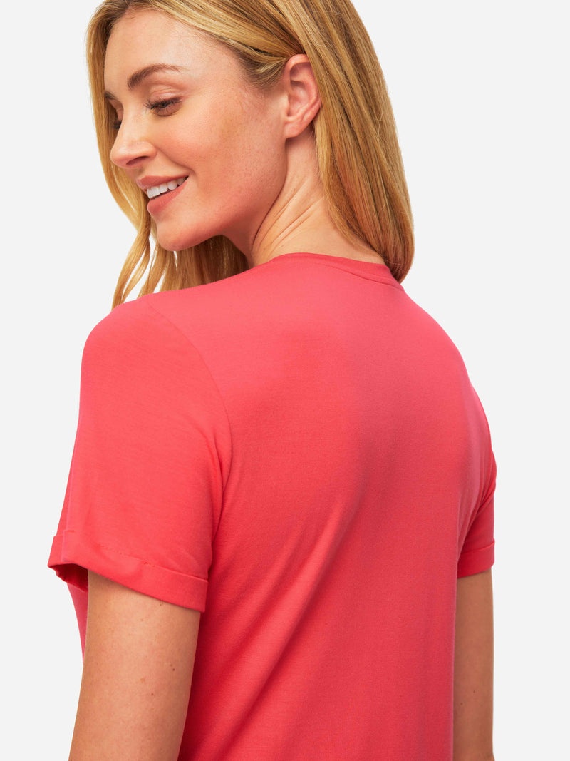 Women's V-Neck Sleep T-Shirt Lara Micro Modal Stretch Watermelon Pink - 7
