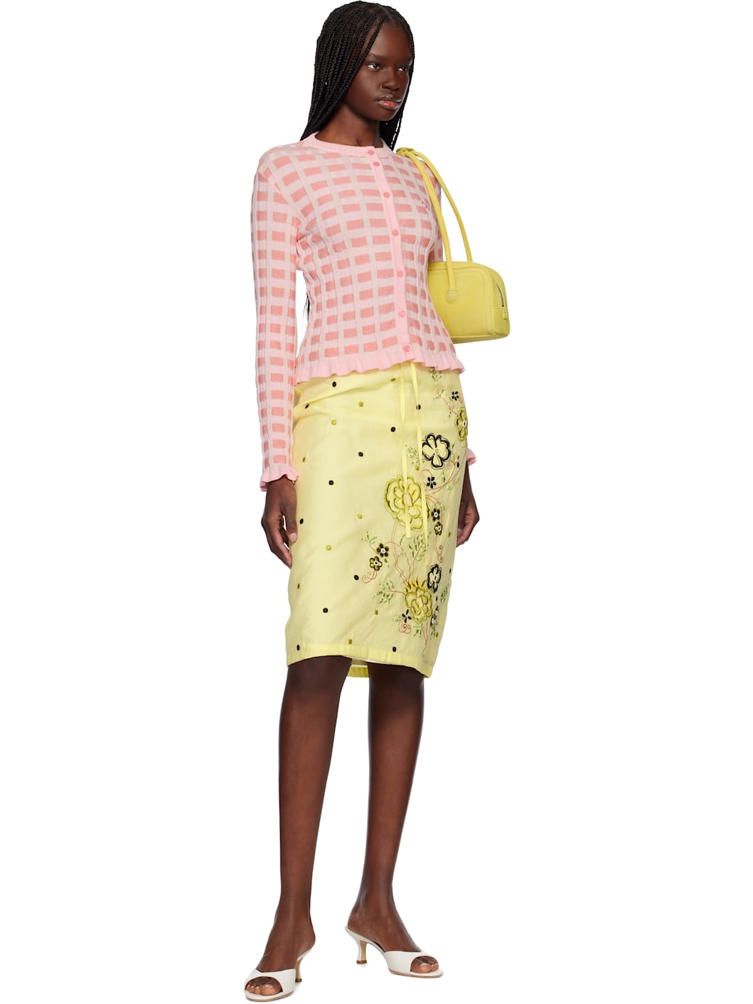 Pink Checked Ribbed Cardigan - 4