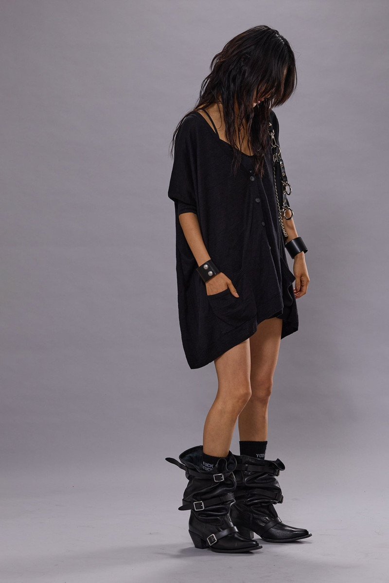 R13 BOXY CARDIGAN DRESS - BLACK - R13 outlook