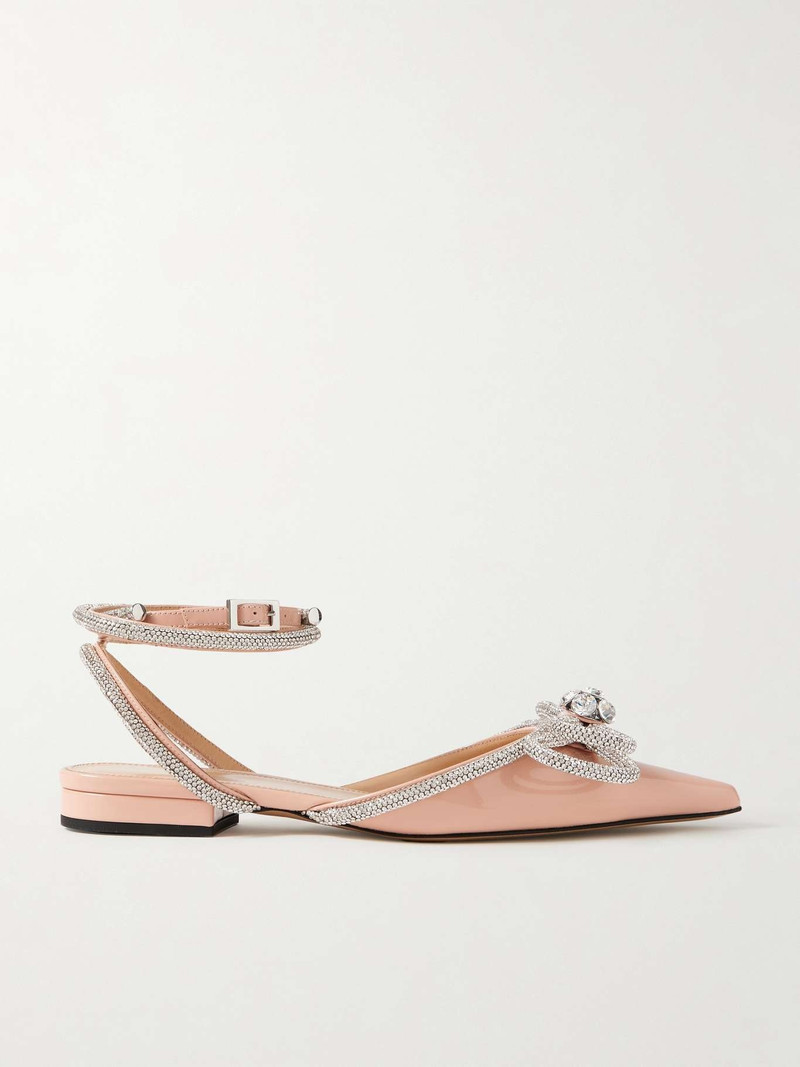 Double Bow crystal-embellished patent-leather point-toe flats - 1