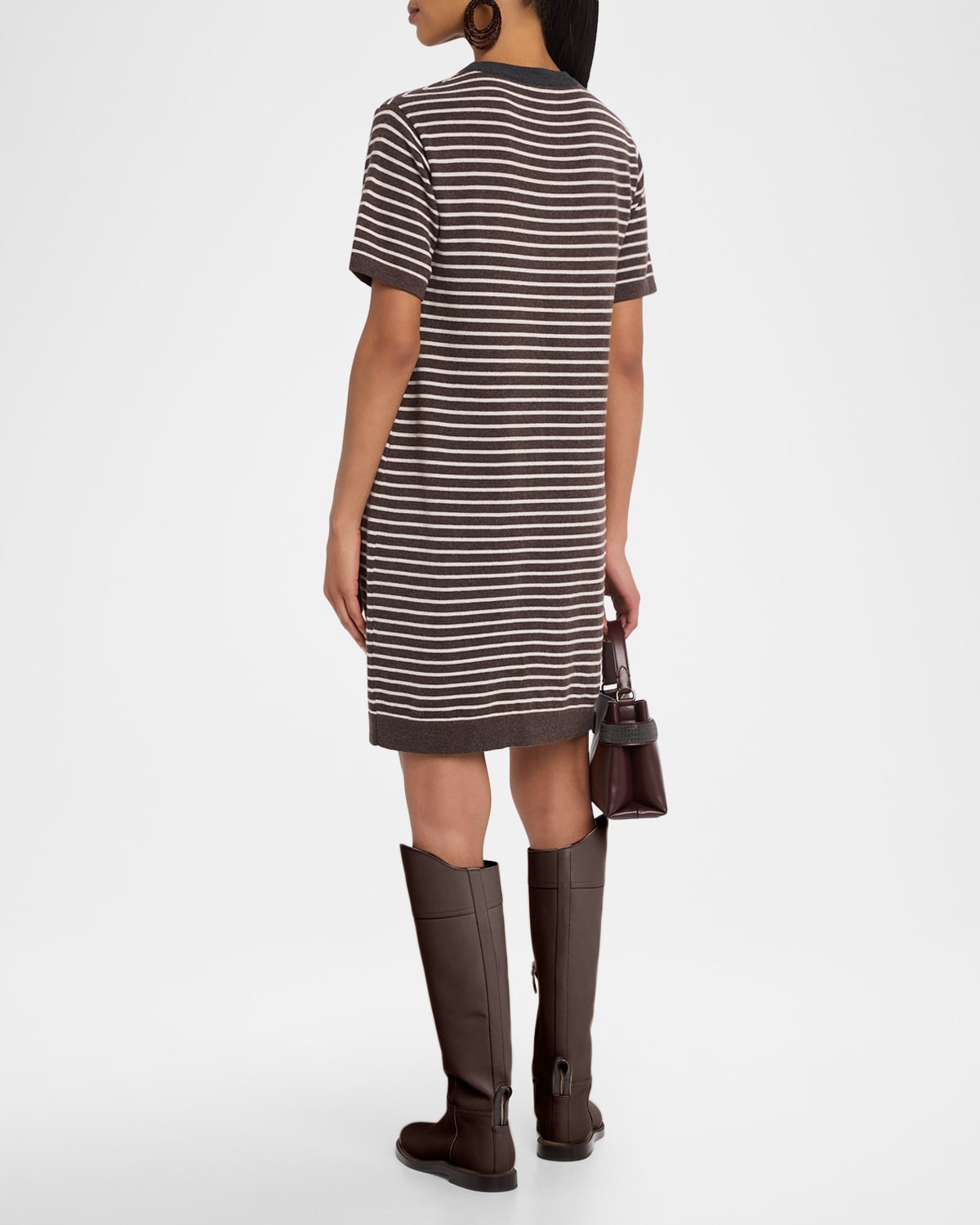 Striped Wool-Cashmere Mini T-Shirt Dress - 3