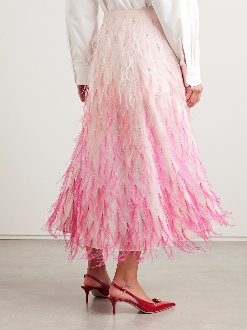 Embellished Feather-trimmed Silk-organza Midi Skirt 3