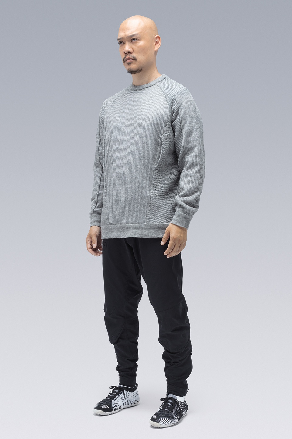 C1-AM Cashllama Silk Mesh Crewneck Sweatshirt Gray - 5