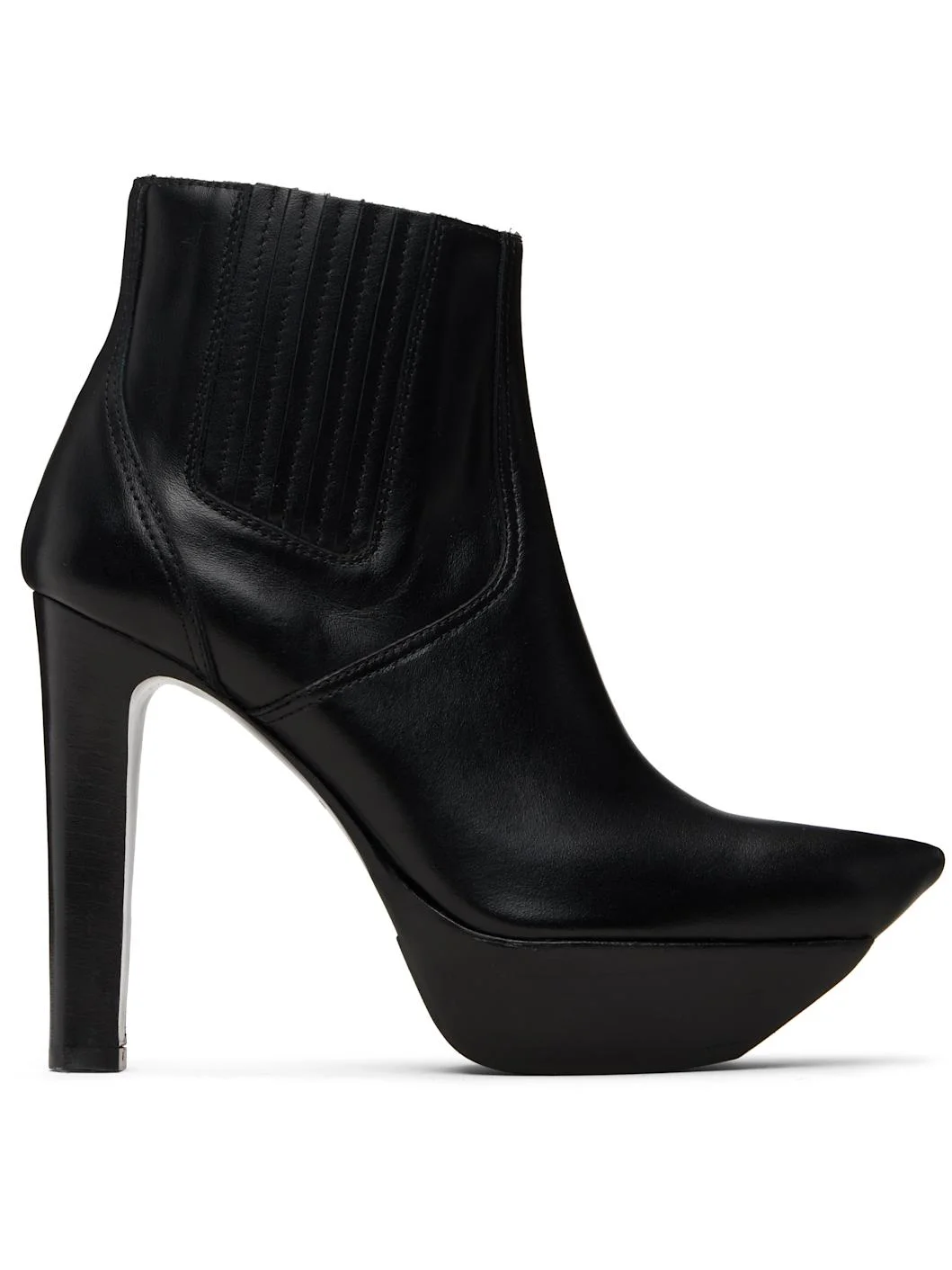 Black Pointy Toe Platform Heeled Ankle Boots - 1