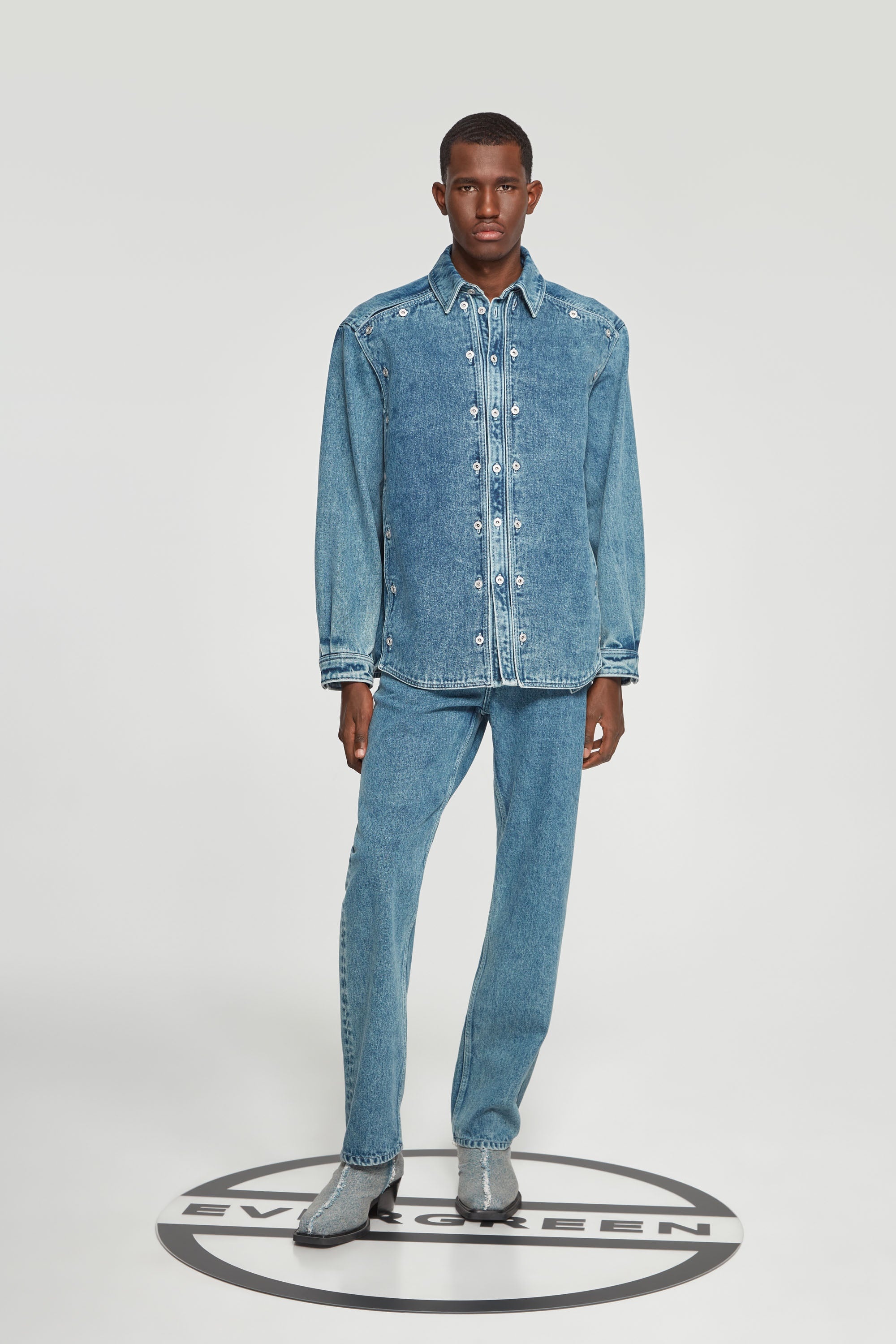 Classic Button Panel Denim Shirt - 5