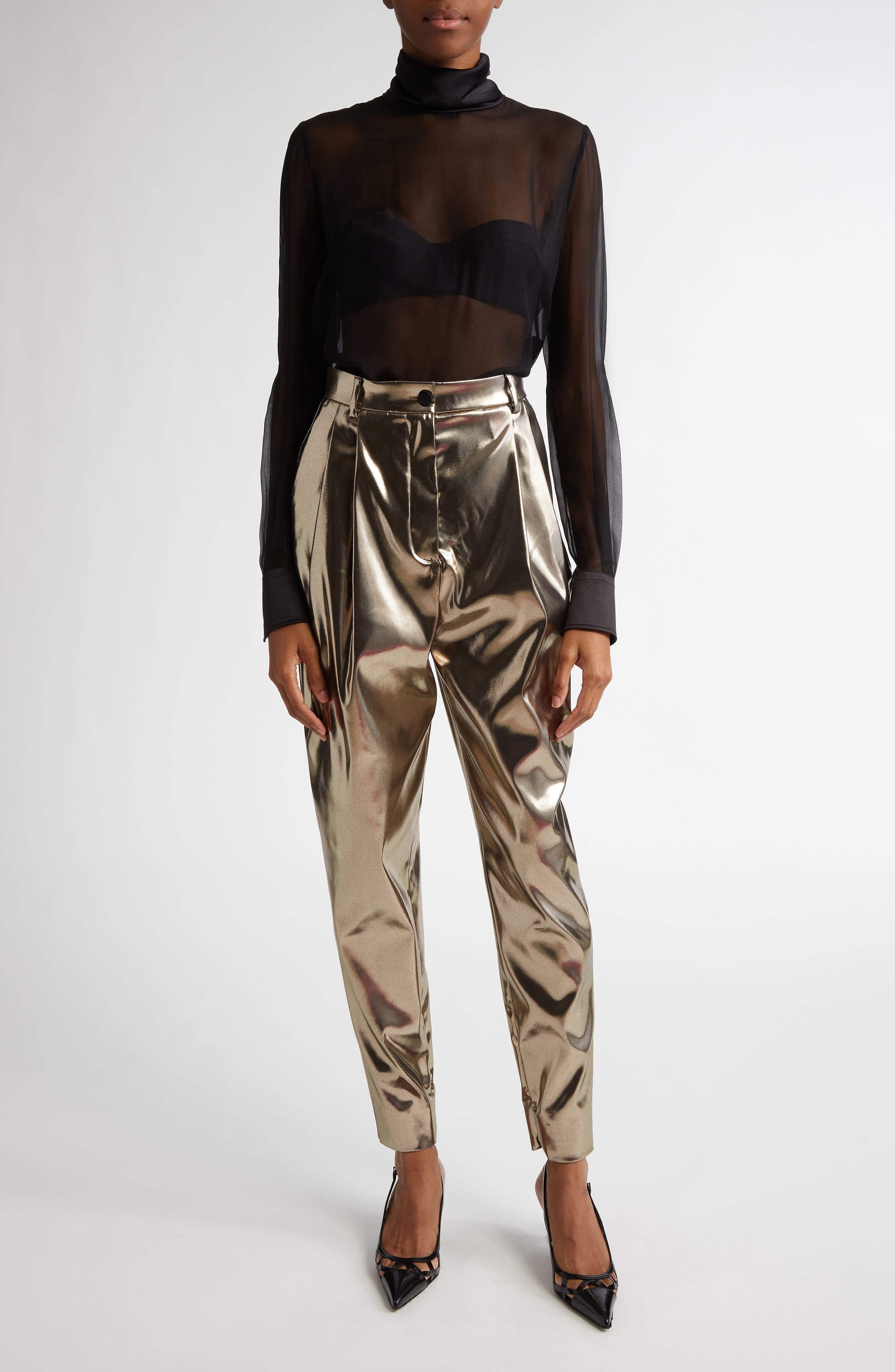 Dolce&Gabbana Metallic Pleated Ankle Pants in S0985 Oro Antico at Nordstrom - 2