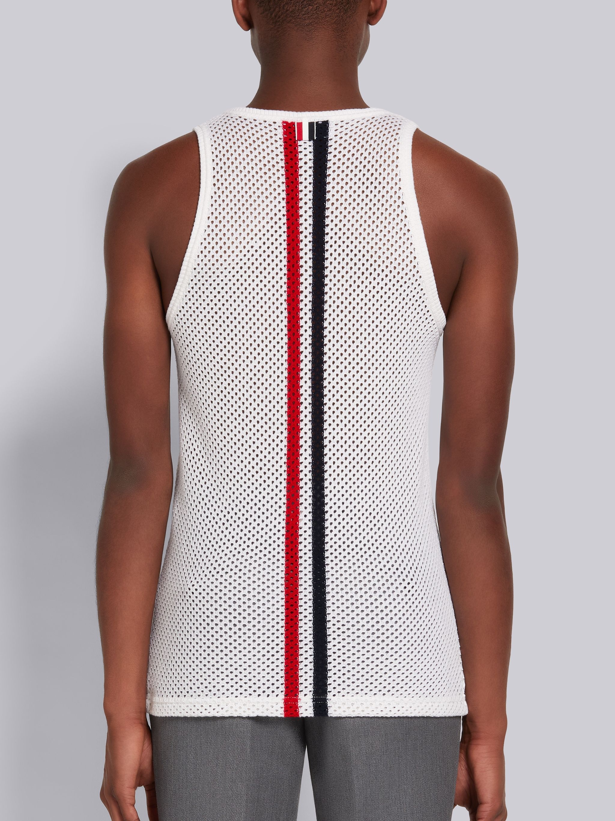 White Cashmere Mesh Intarsia Stripe Tank Top - 2