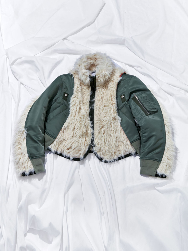 sacai Faux Fur x Nylon Twill Blouson outlook