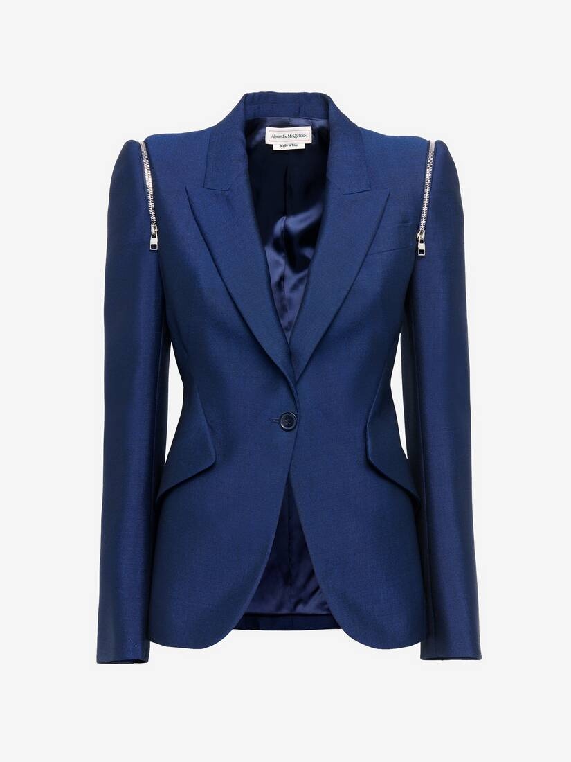 Women's Zip Peak Shoulder Wool Mohair Jacket in Ultramarine - 1