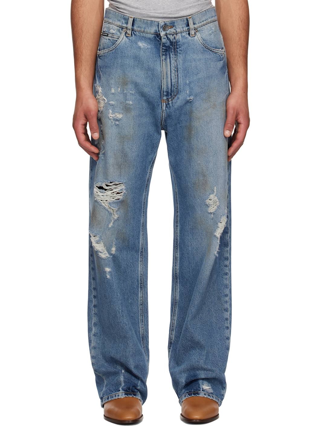 Blue Oversized Cotton Tag Jeans - 1