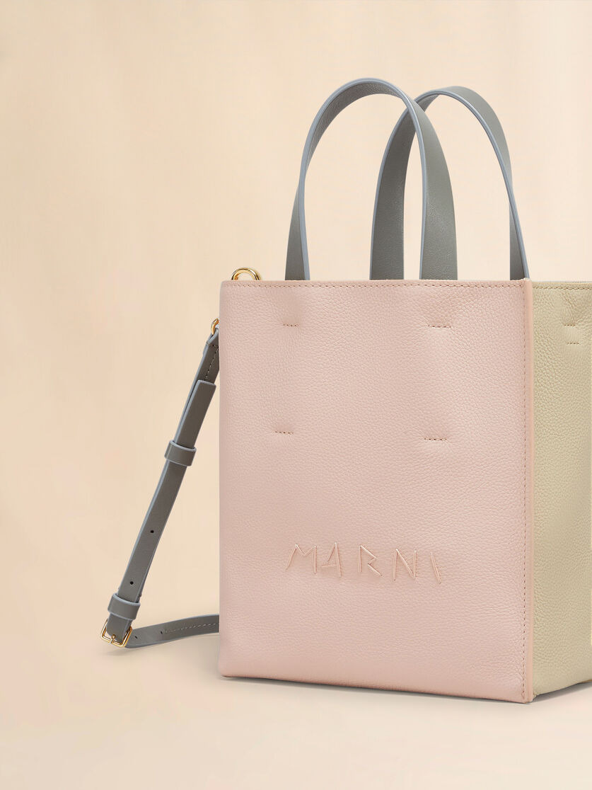 MUSEO SOFT MINI BAG IN LIGHT PINK AND BEIGE LEATHER WITH MARNI SYMBOL EMBROIDERY - 4
