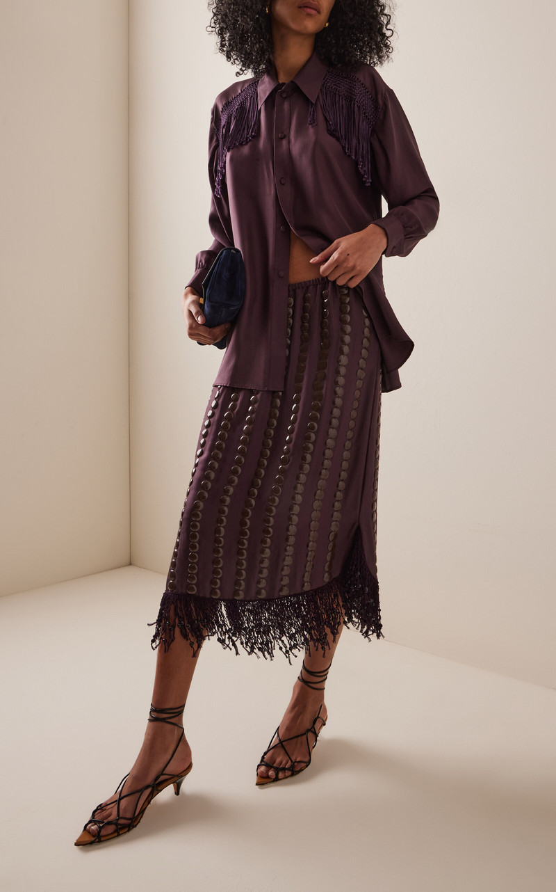 diotima Coverley Embellished Silk Twill Midi Skirt berry outlook