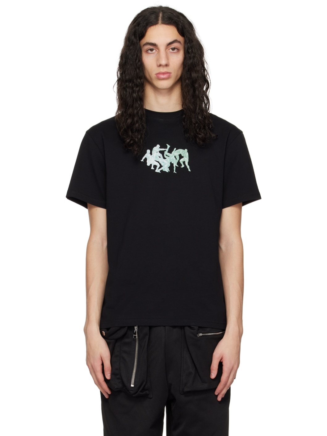 Black Placed Print T-Shirt - 1