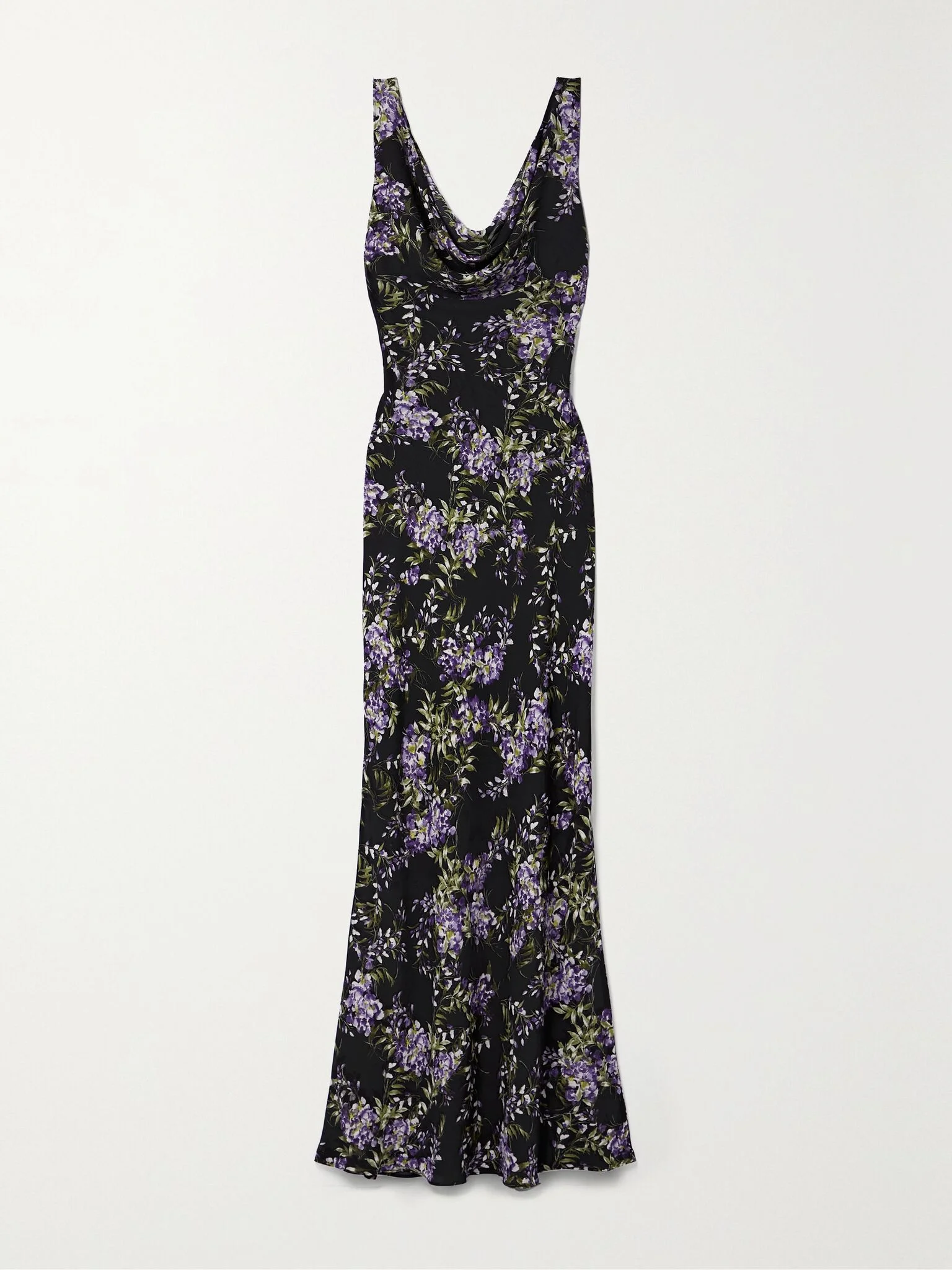 Draped floral-print georgette gown Black - 1