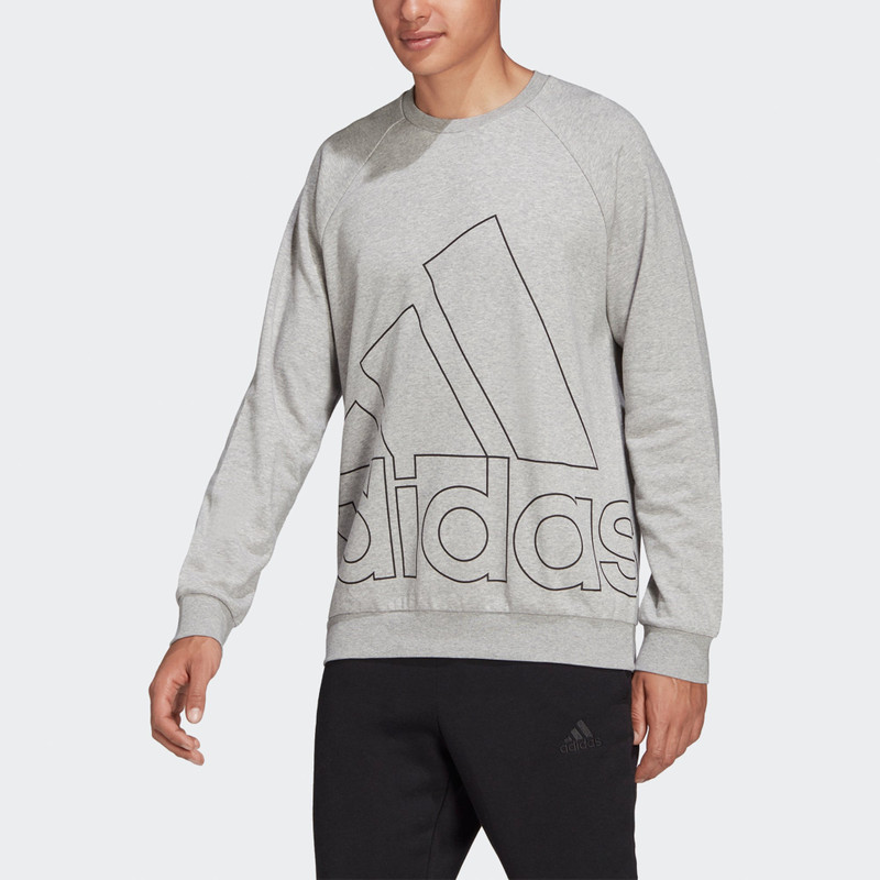 adidas Men's adidas Big Lo Swt Ft Logo Printing Casual Sports Round Neck Light Grey HB5087 outlook
