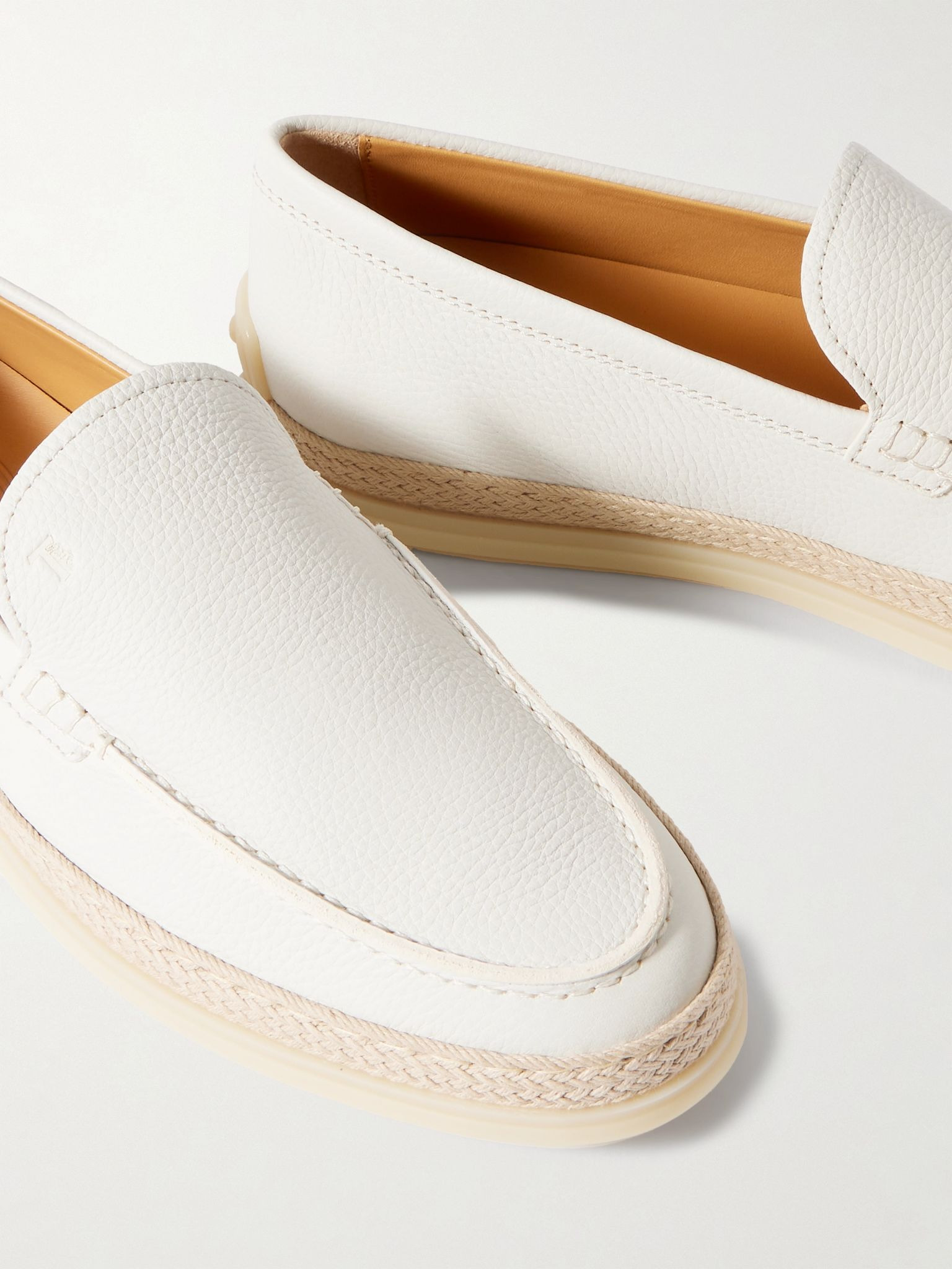 Raffia-trimmed leather loafers White - 4