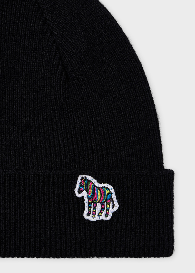 Paul Smith Black Zebra Logo Wool Beanie outlook