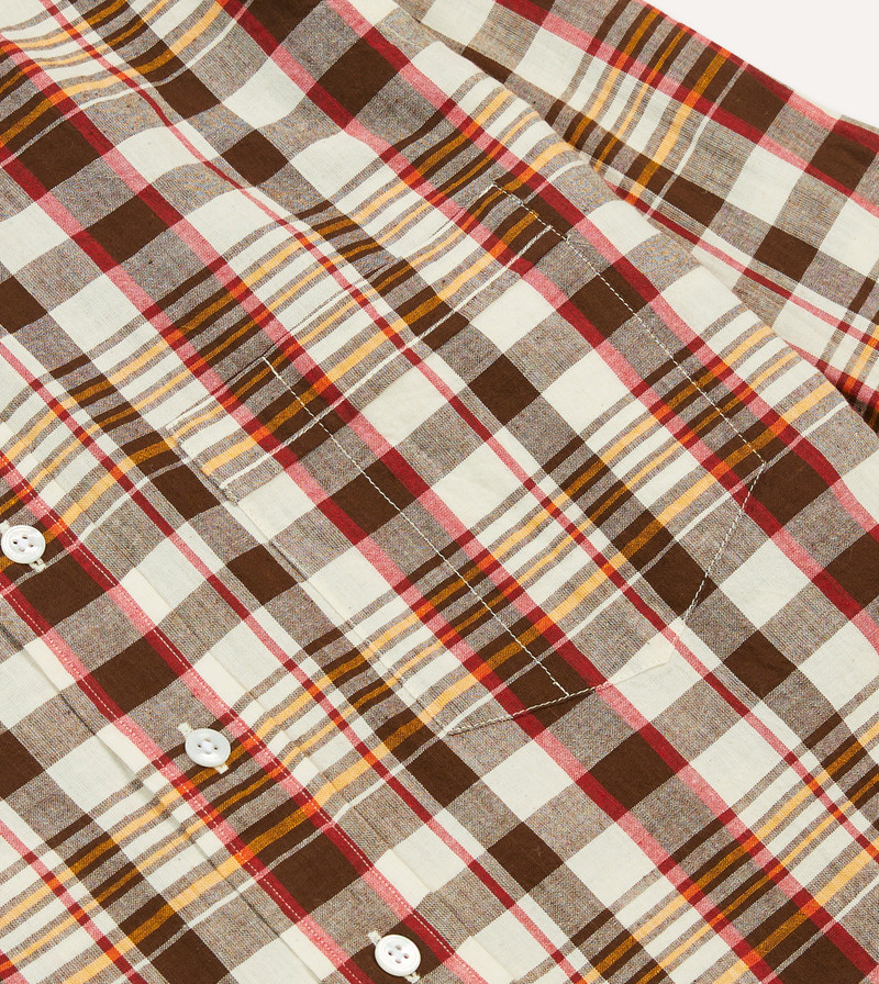 Brown and Red Madras Check Cotton Button-Down Shirt 4