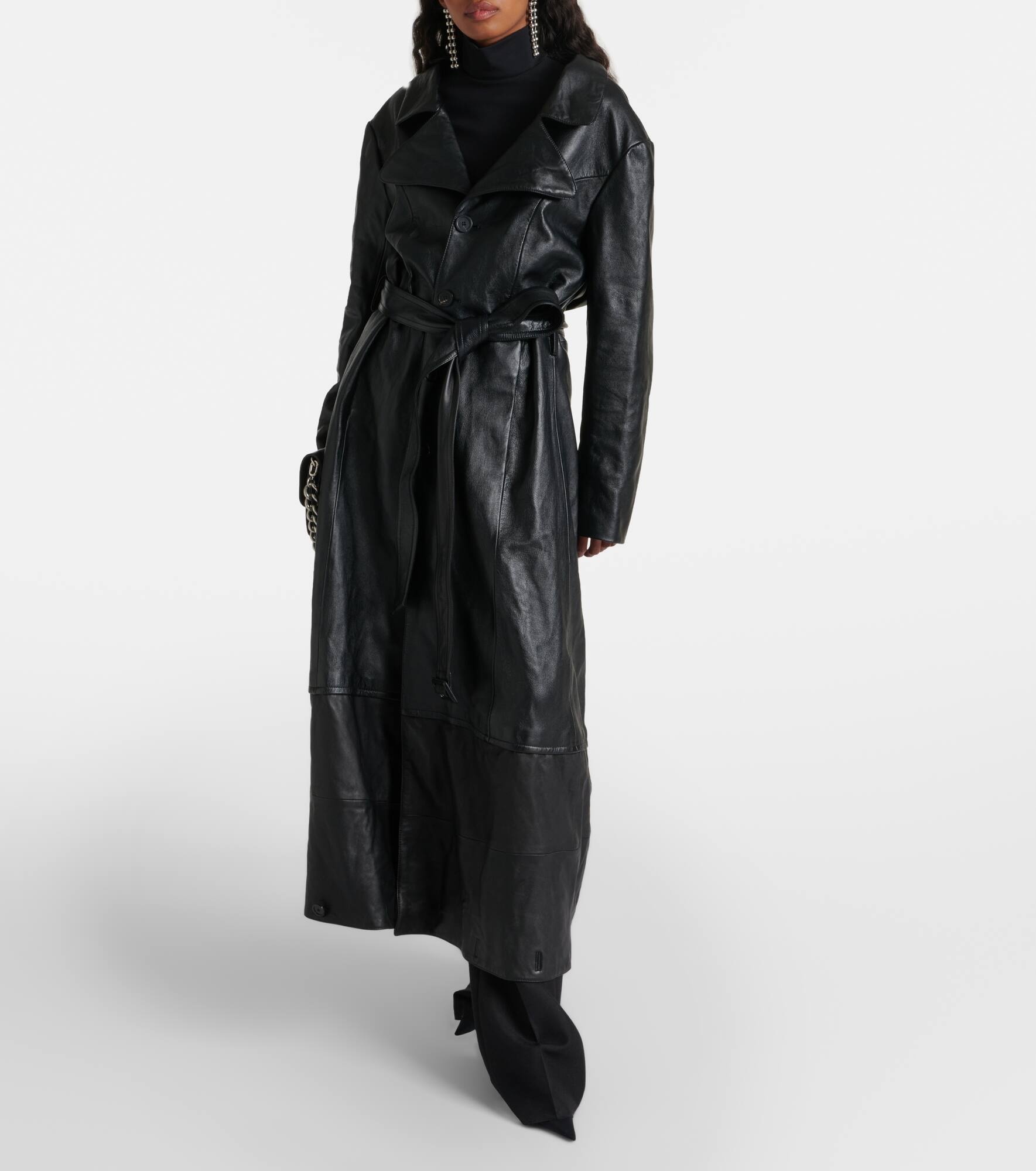 Single-breasted leather coat - 8