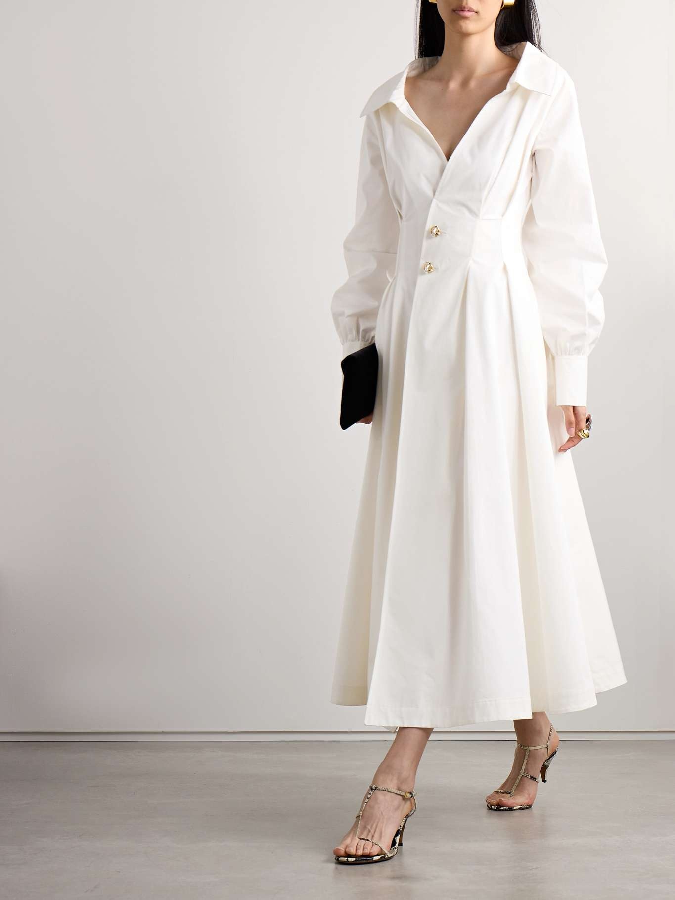 Isabela pleated cotton-blend poplin midi shirt dress - 2