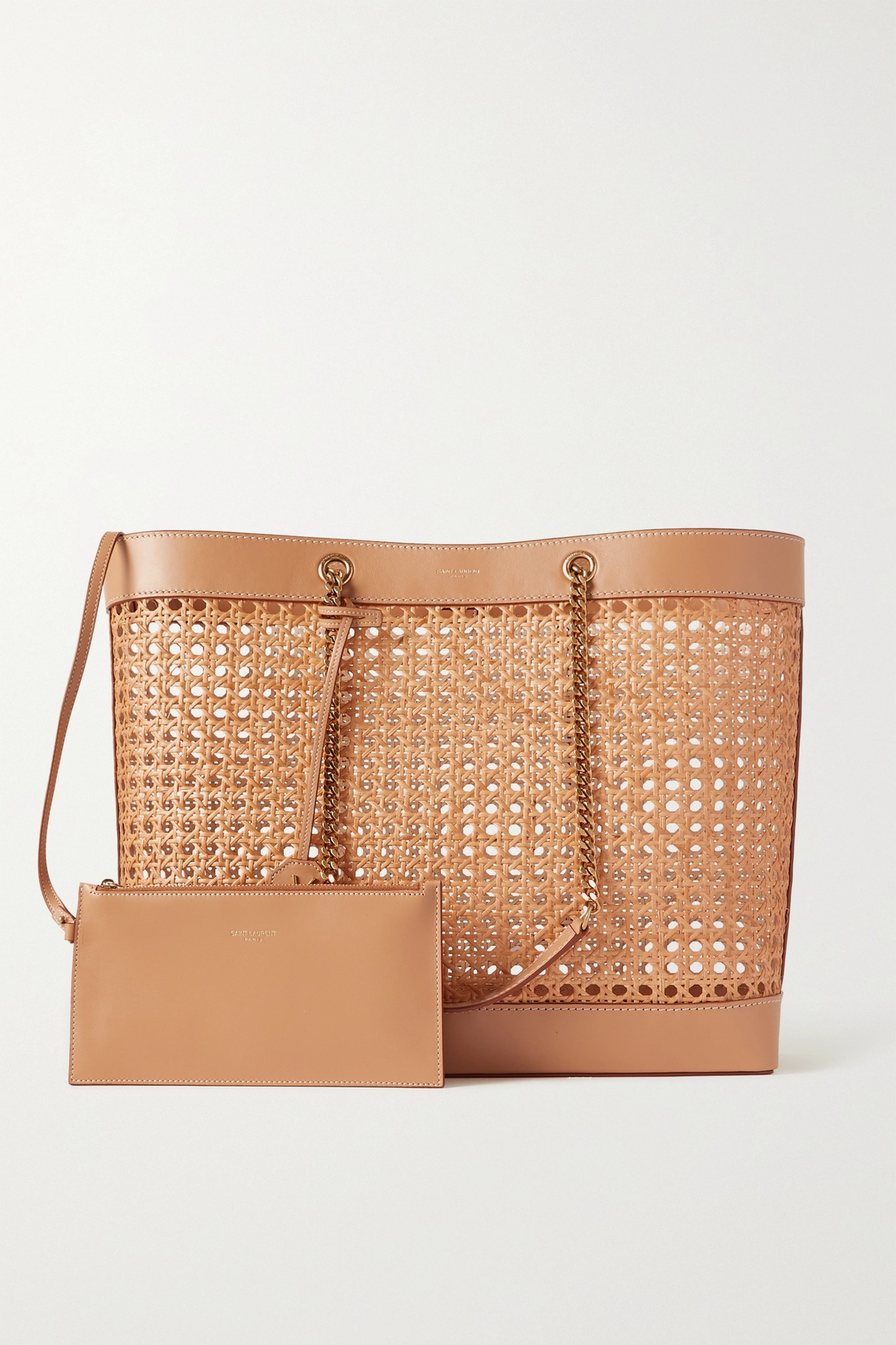 Shopping leather-trimmed straw tote - 6