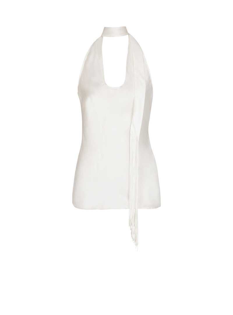 Backless fringed satin top 1