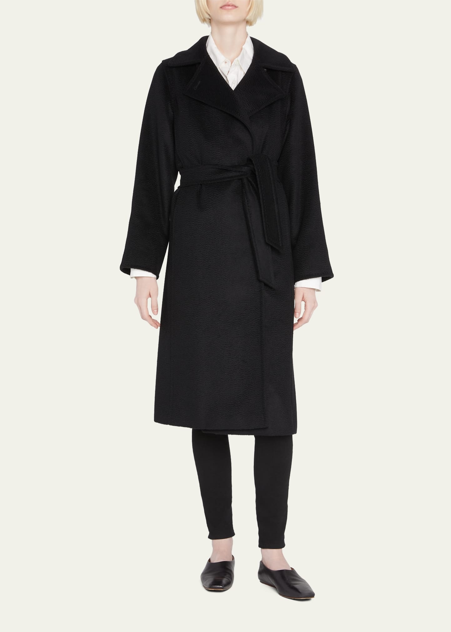 Manuela Wool Wrap Coat, Black - 2