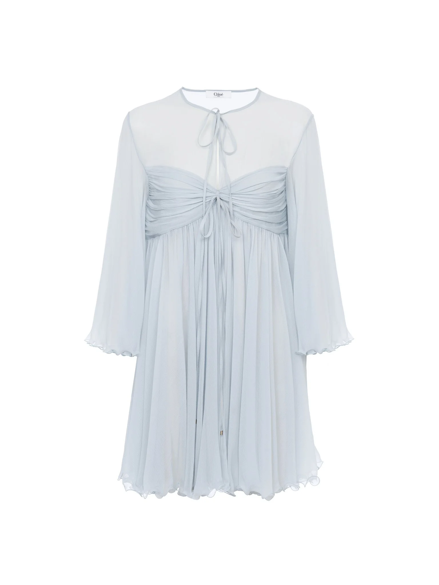 PLEATED MINI DRESS IN SILK MOUSSELINE - 1