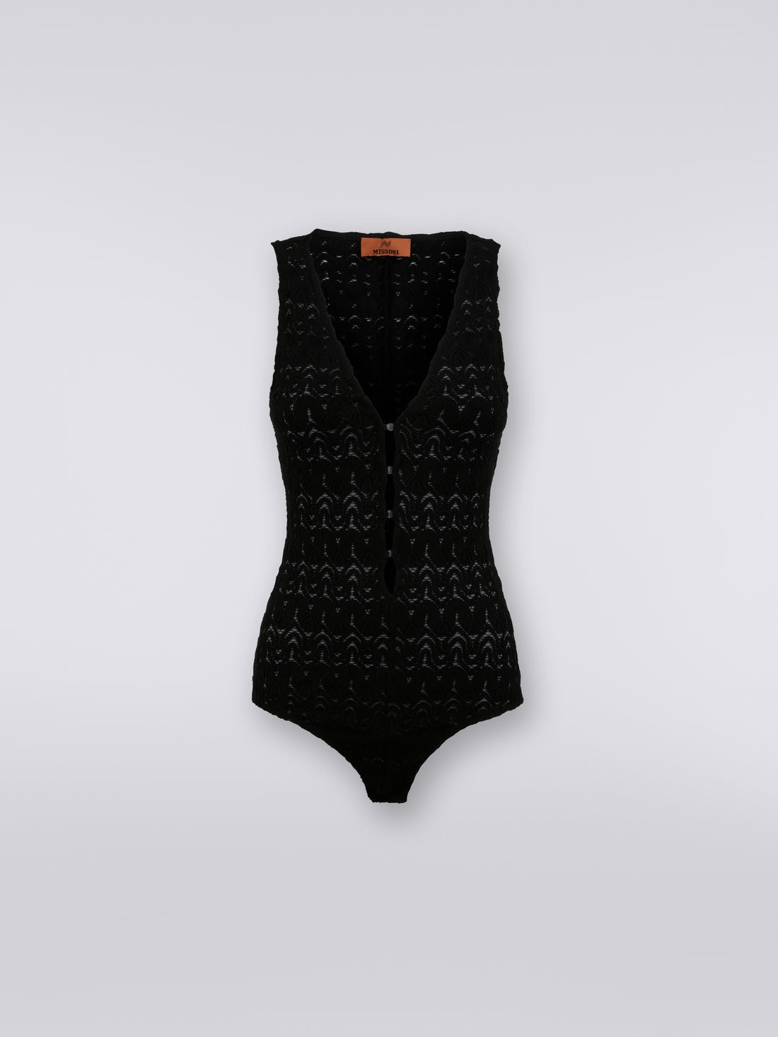 V-neck bodysuit in viscose blend with lace effect - 1