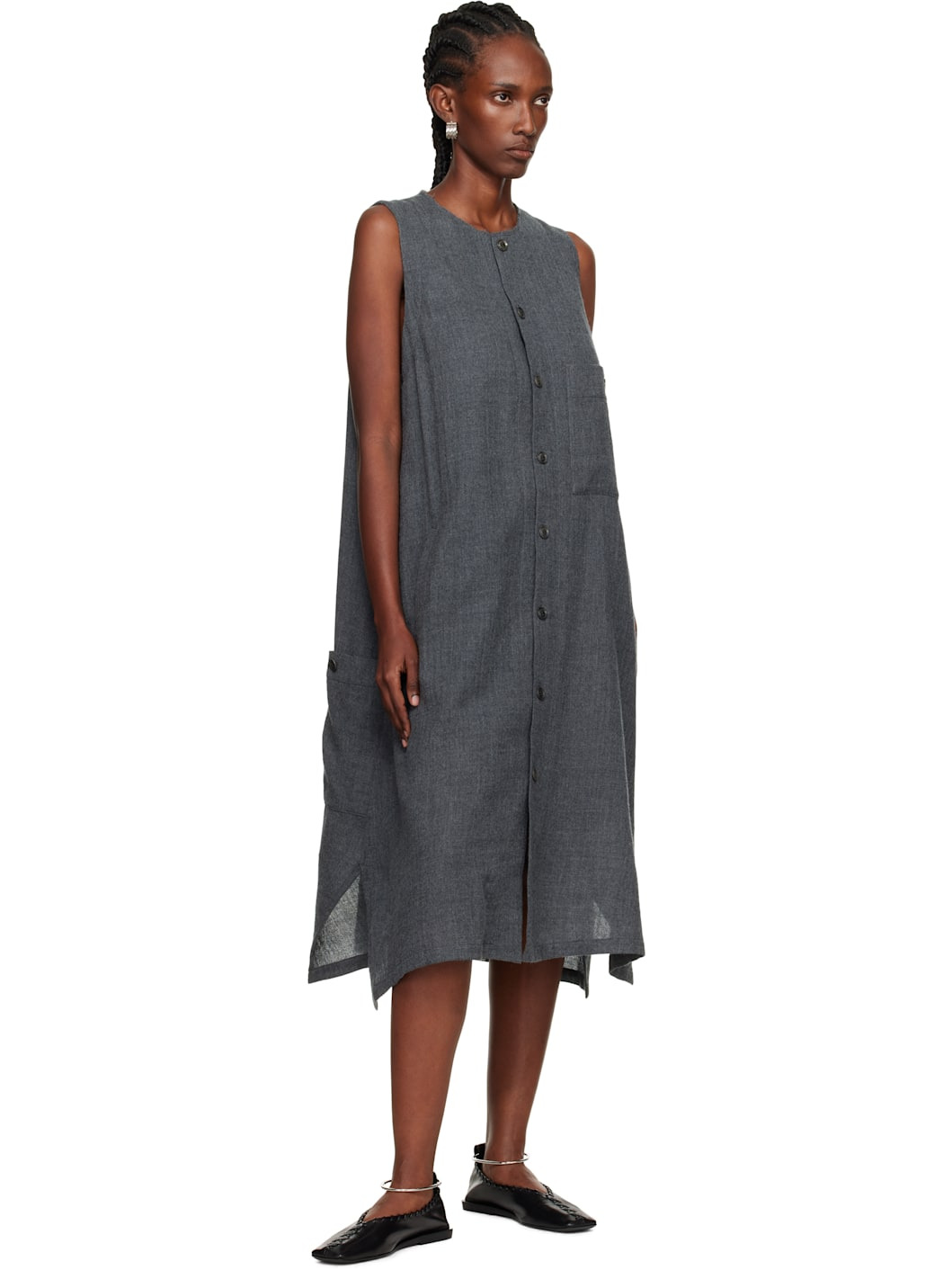 Gray S-Long Pocket Midi Dress - 4