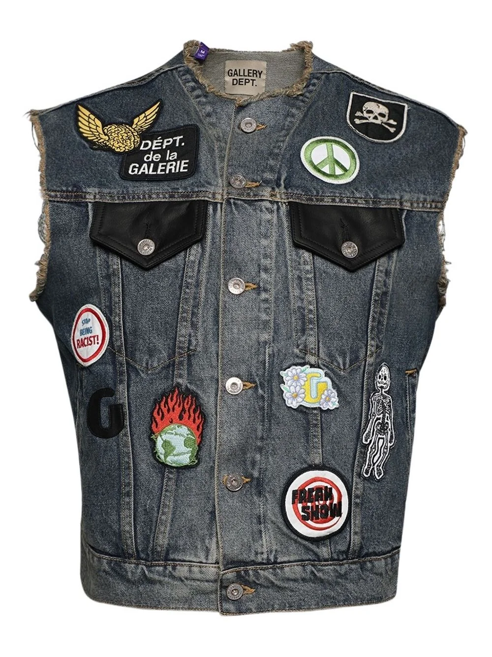 embroidered-patches denim vest - 1