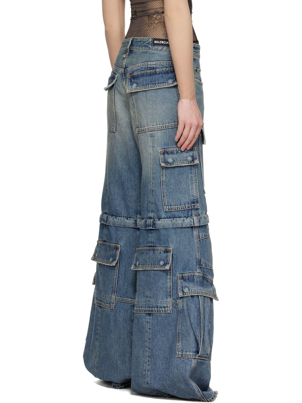 Blue Flared Cargo Jeans - 3