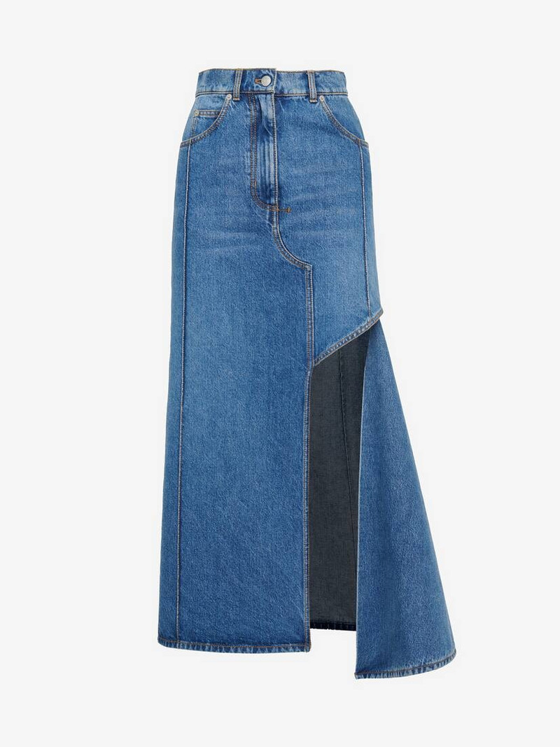 Women's Slashed Denim Pencil Skirt 에 돌 Washed - 1