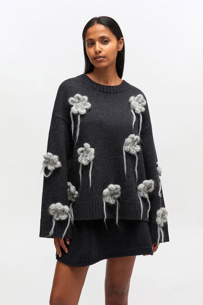 GANNI DARK GREY FLOWER CROCHET SWEATER outlook