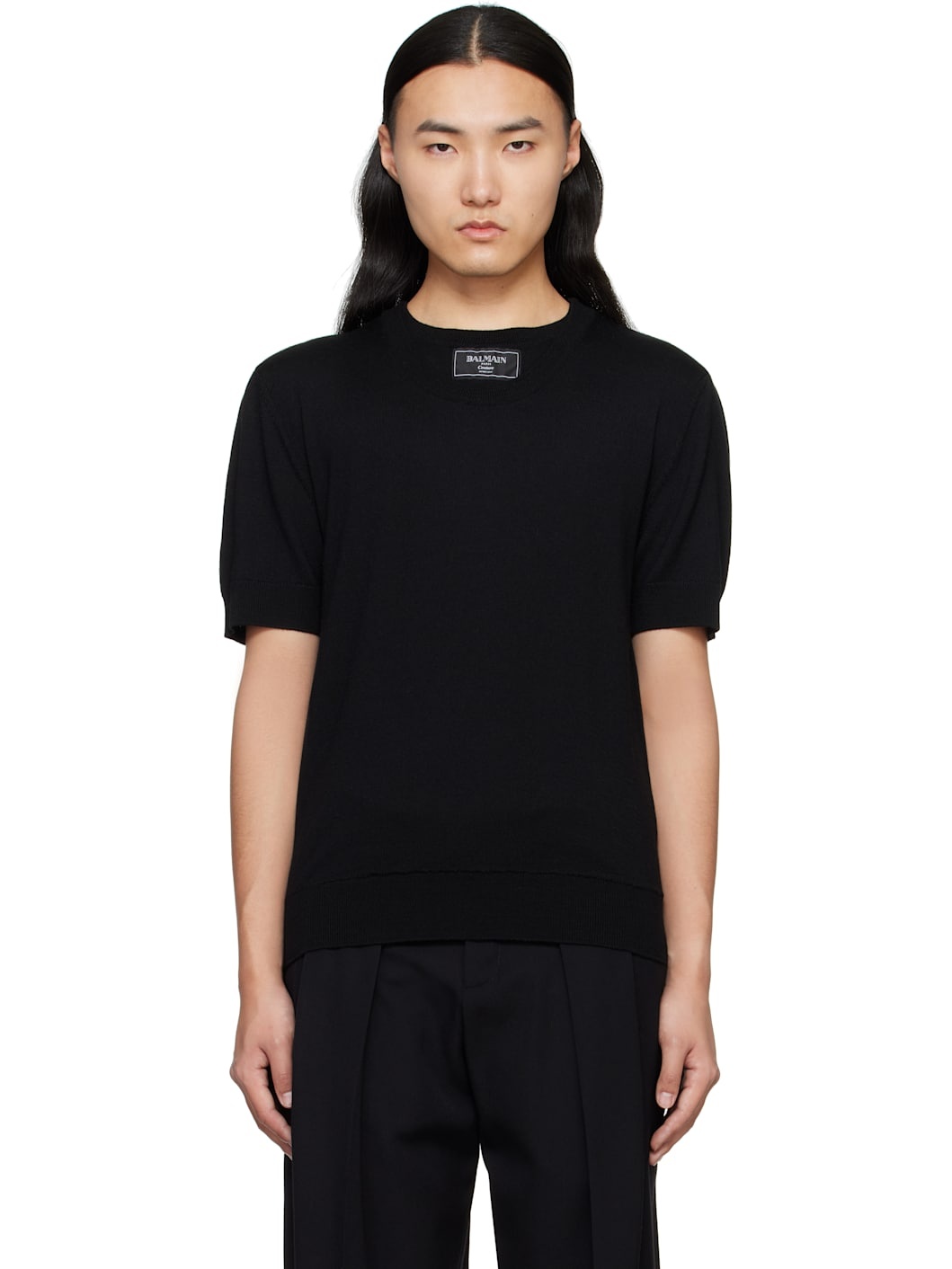 Black Knit Two Collar T-shirt - 1