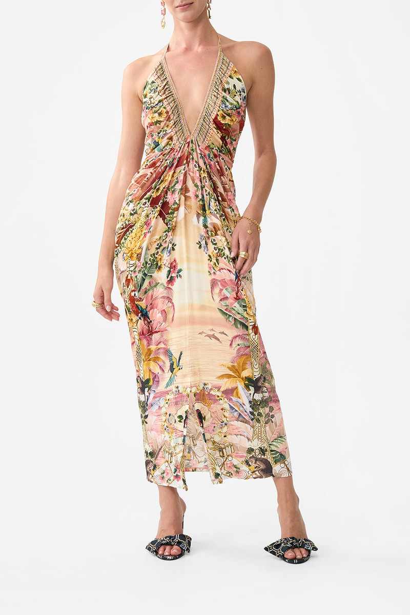 CAMILLA V NECK GATHERED JERSEY DRESS outlook