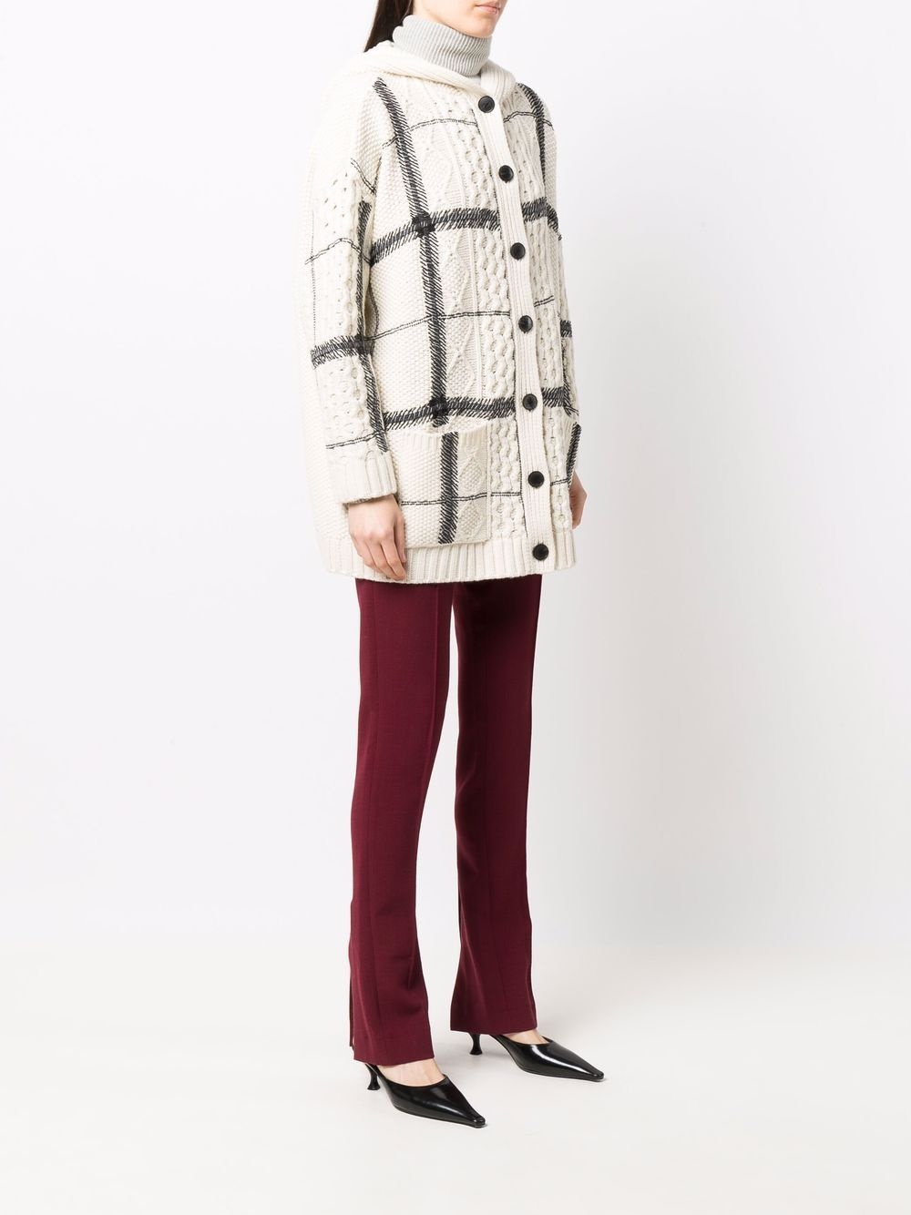 bead-embellished check-pattern hooded cardigan - 3
