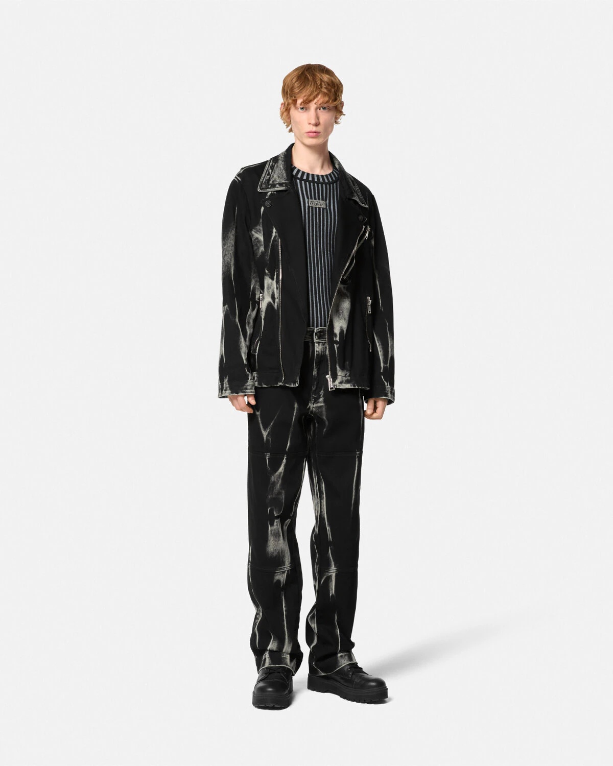 V-Emblem Denim Biker Jacket - 2