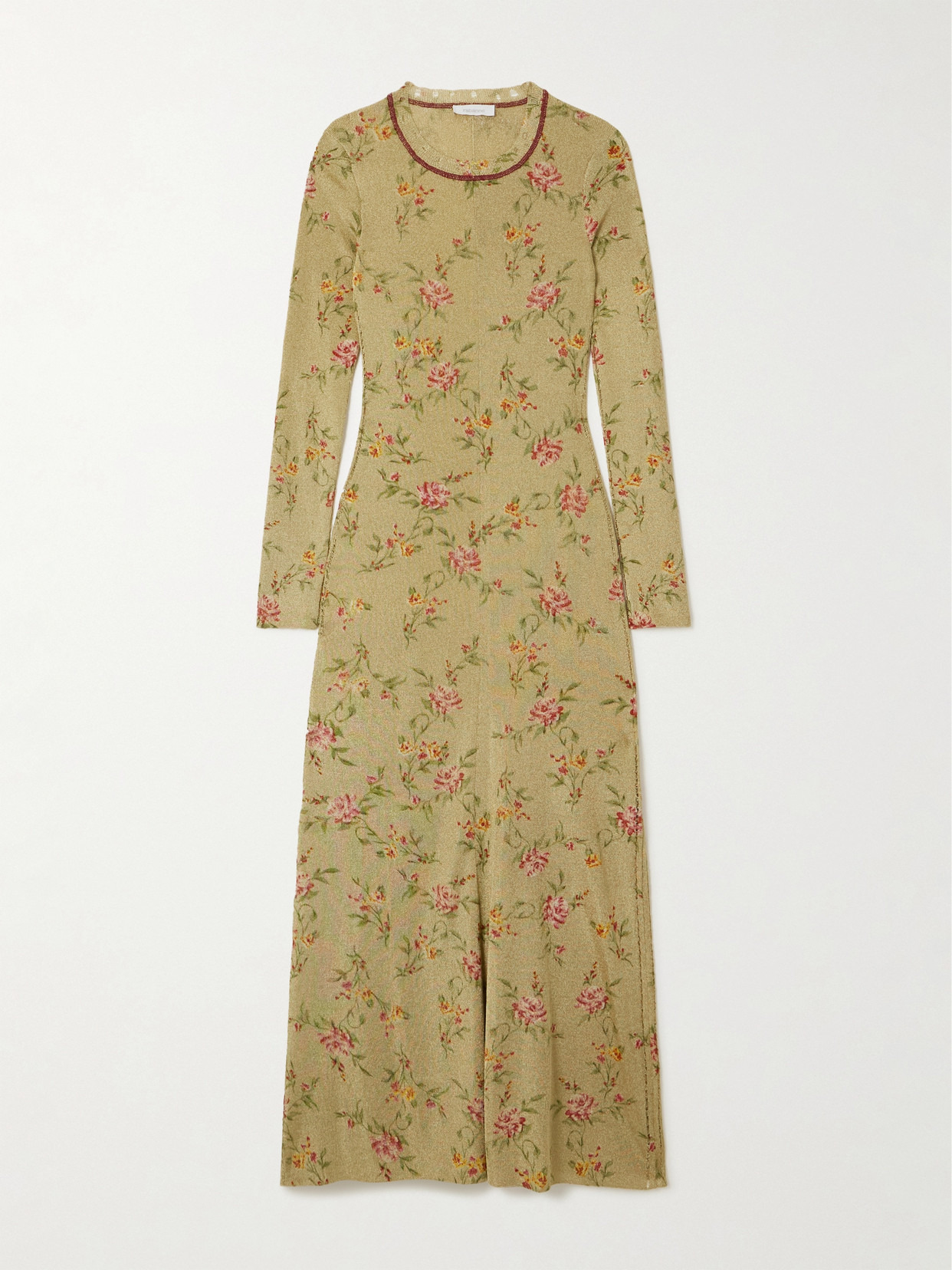 Distressed Floral-print Metallic Knitted Maxi Dress - 1