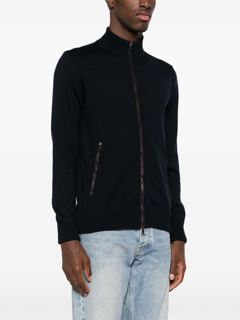 high-neck virgin wool cardigan - 3