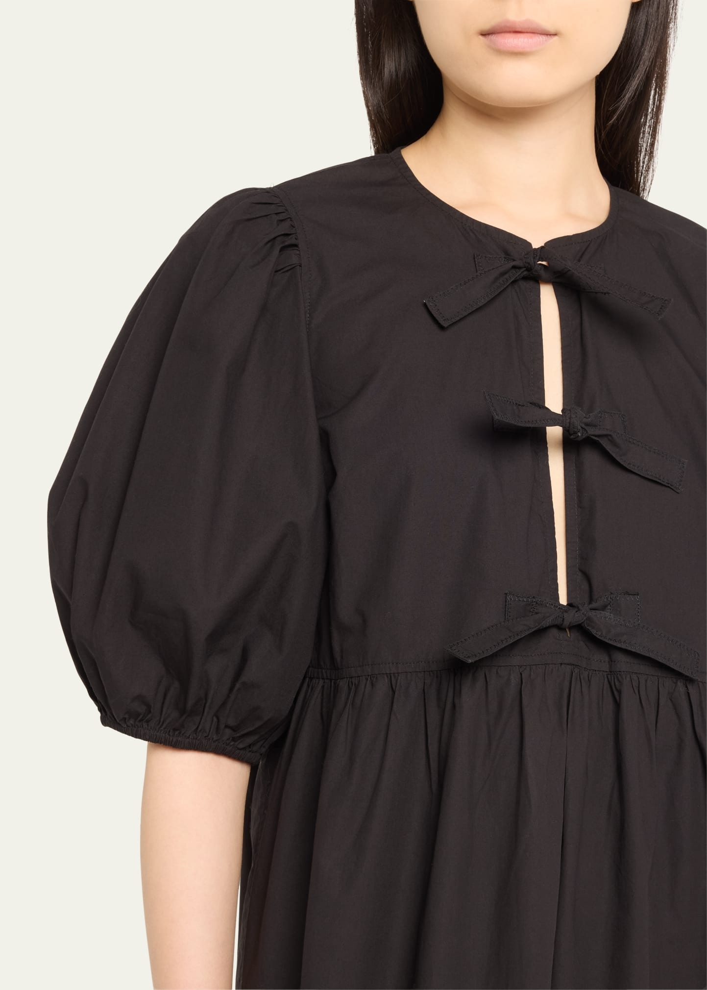 【送料関税込】GANNI Puff Sleeve Mini Dress Black Puff Sleeve Minidress by GANNI on Sale