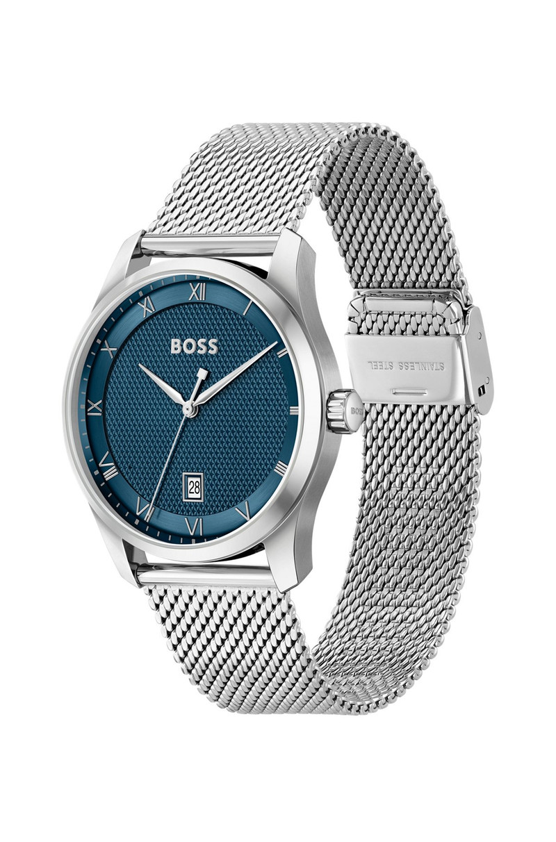BOSS MESH-BRACELET WATCH WITH BLUE PATTERNED DIAL outlook