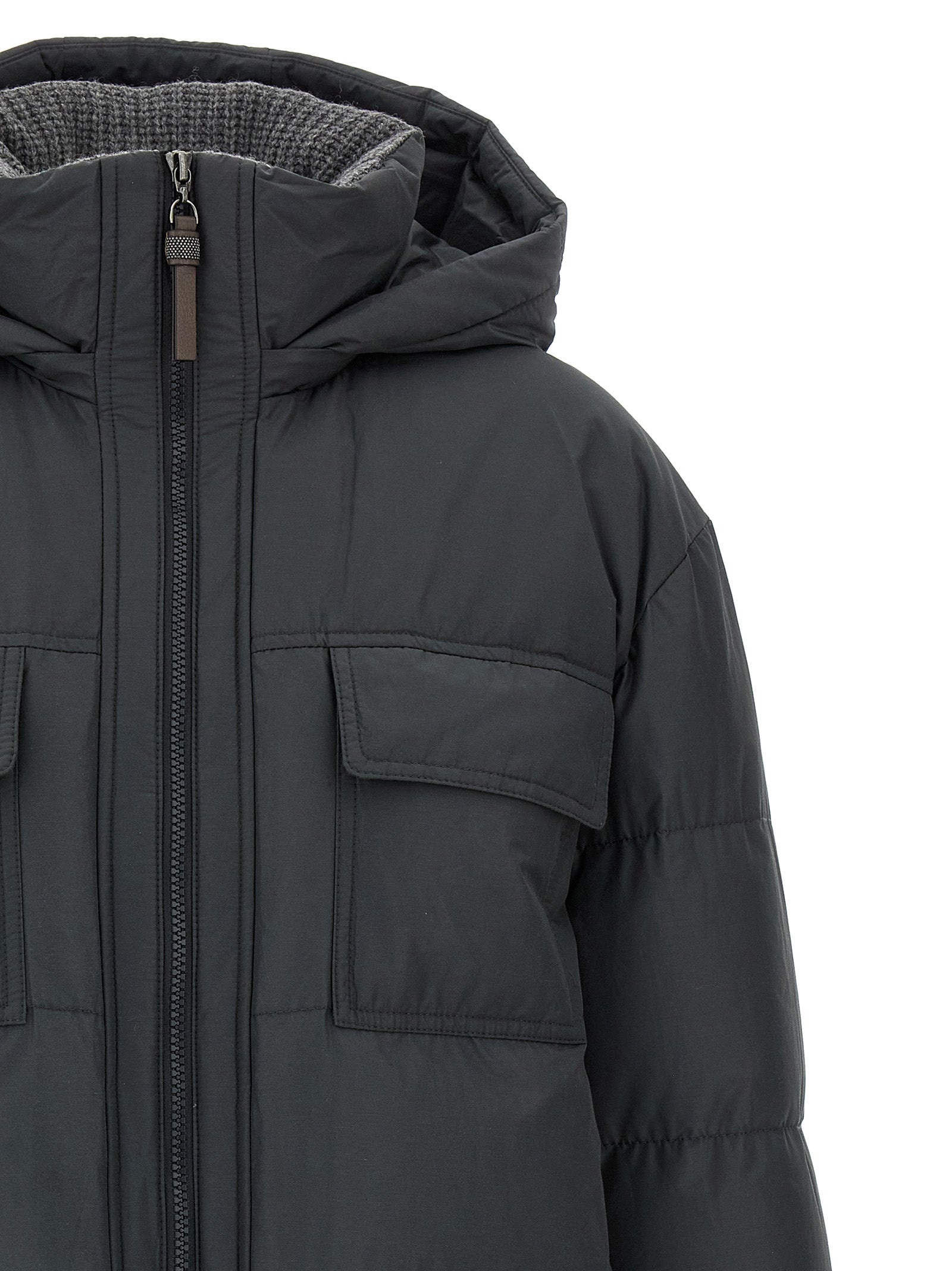 Knitted Neck Down Jacket Puffer Jackets Gray - 4