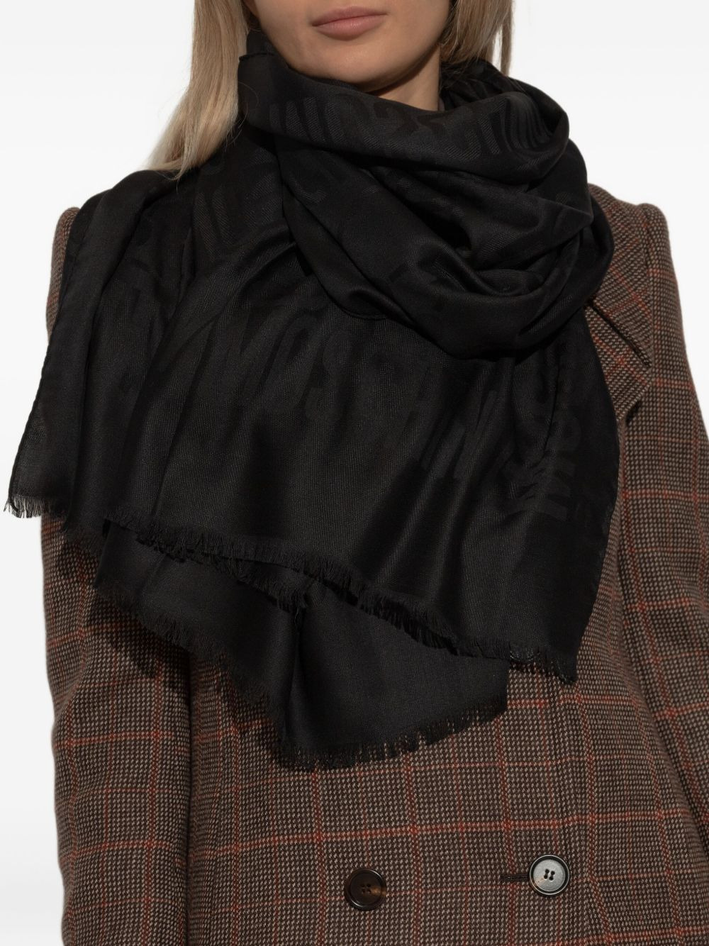 logo-jacquard fringed scarf - 5
