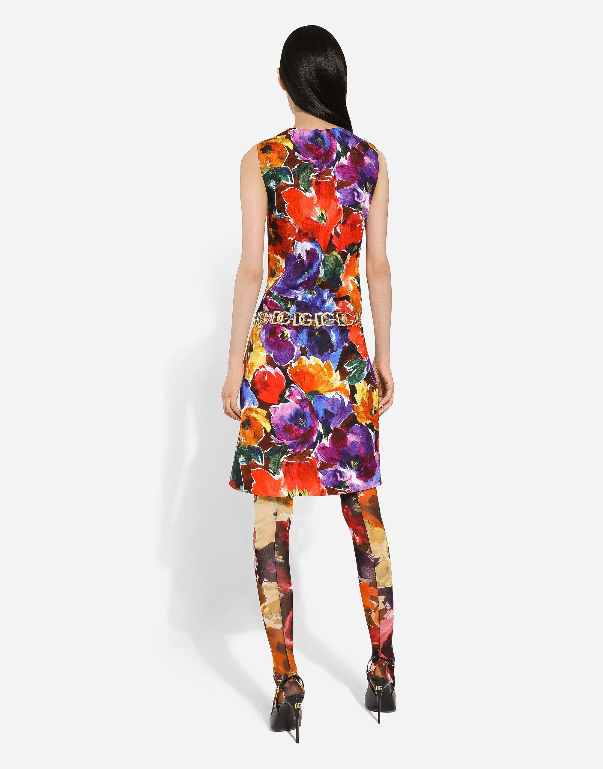 Brocade midi dress with abstract flower print - 3