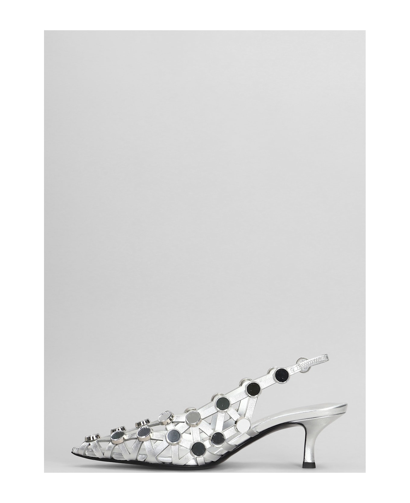 Grid Pumps In Silver Leather - 3