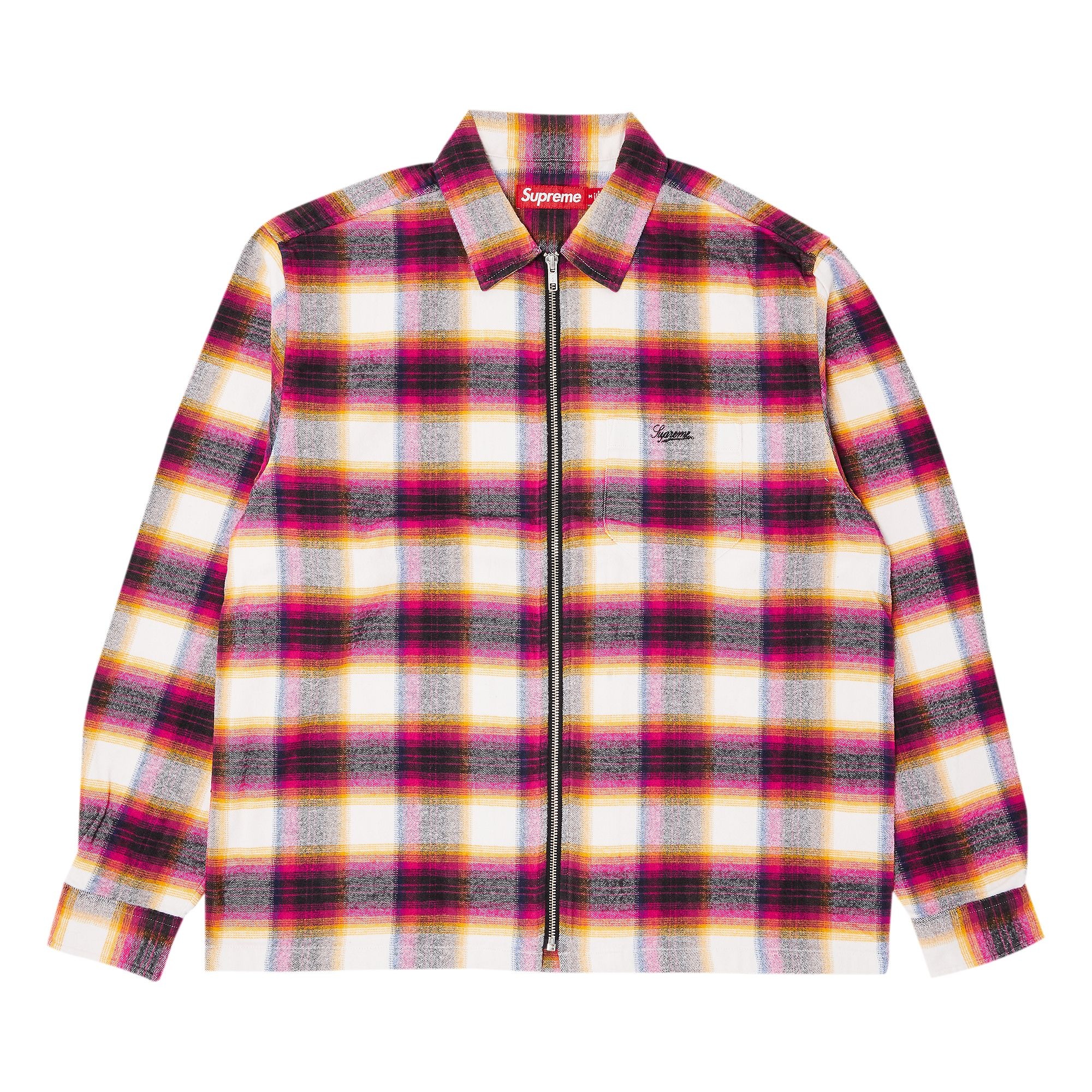 Supreme Shadow Plaid Flannel Zip Up Shirt 'White' - 1
