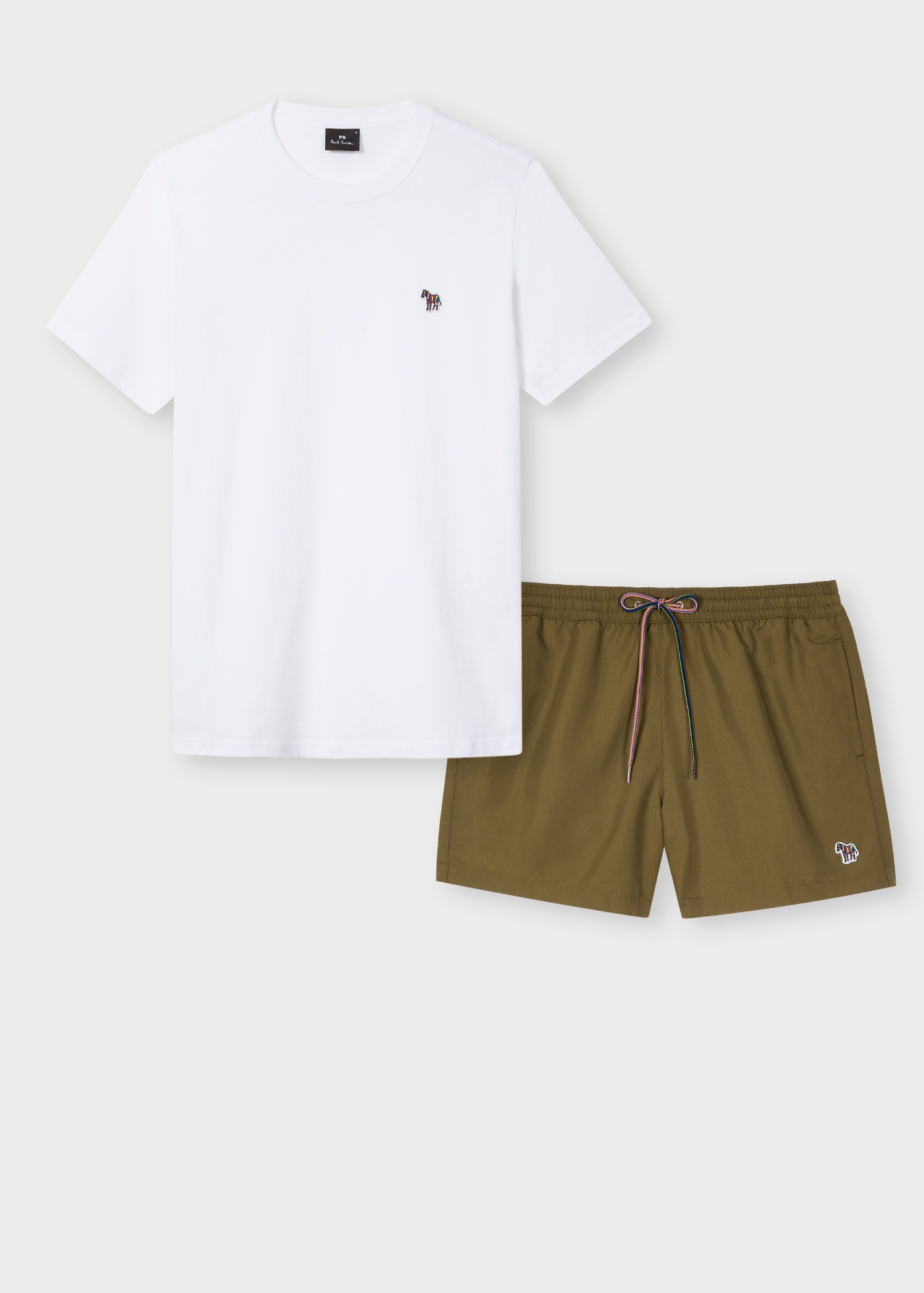White & Military Green 'Zebra' T-Shirt & Swim Short Set - 1