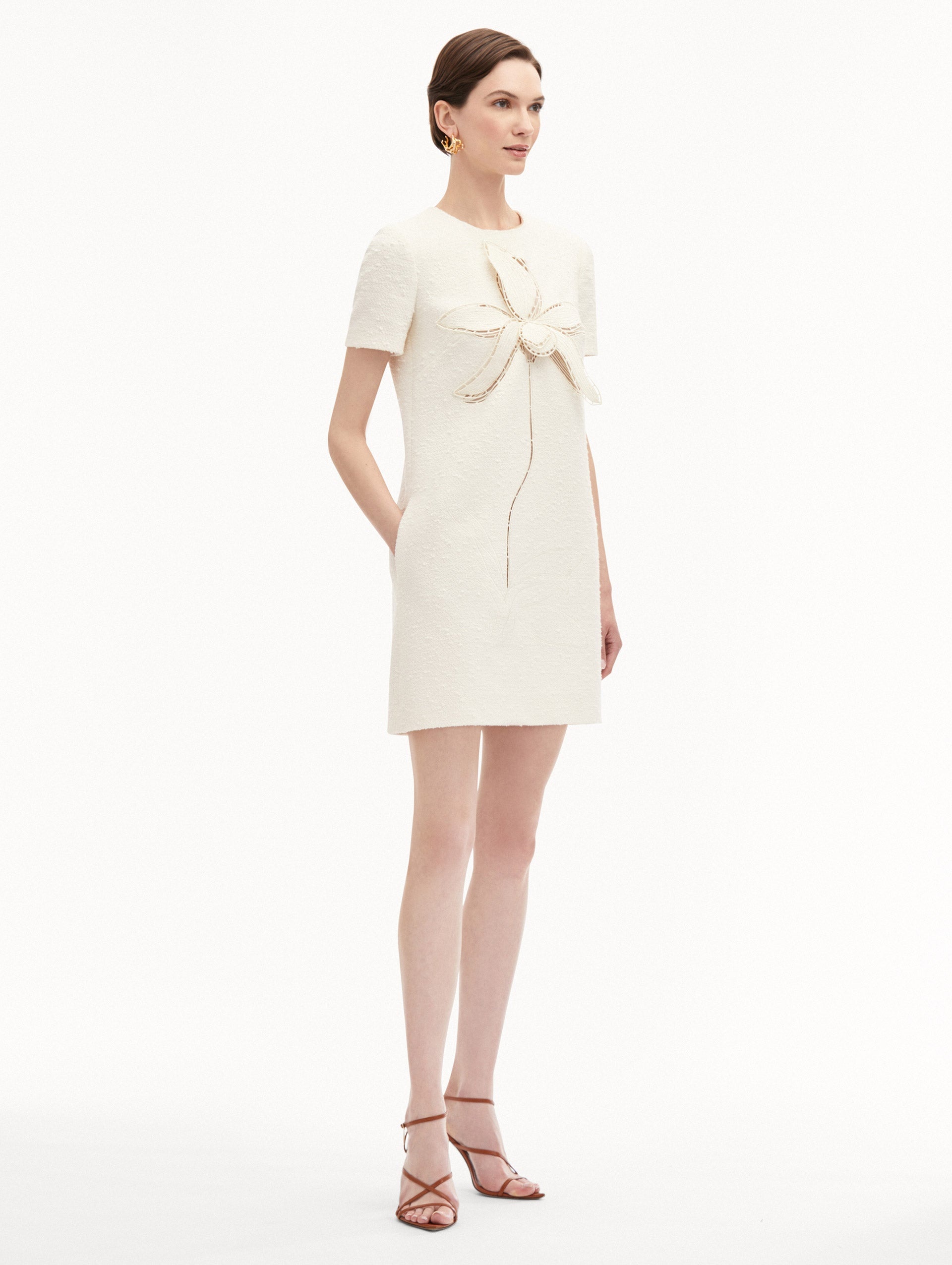 ORCHID EMBROIDERED TWEED SHIFT DRESS - 4